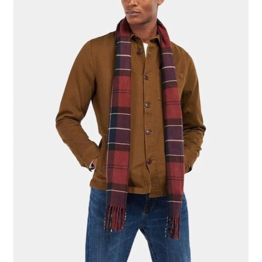 Barbour Galingale Tartan Scarf Plaid 71x12 Tasseled Hem Acrylic Soft Suede Touch